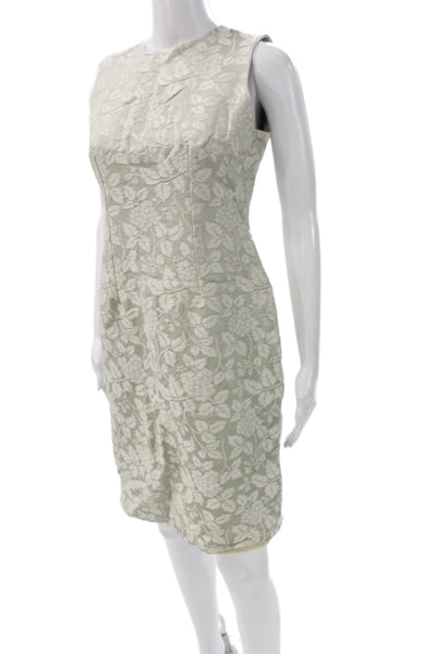 Pratis Womens Sheath Dress Green Jacquard Floral Sleeveless Size 44