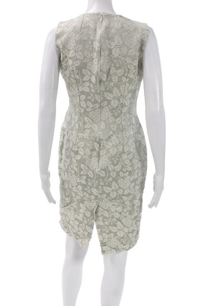 Pratis Womens Sheath Dress Green Jacquard Floral Sleeveless Size 44