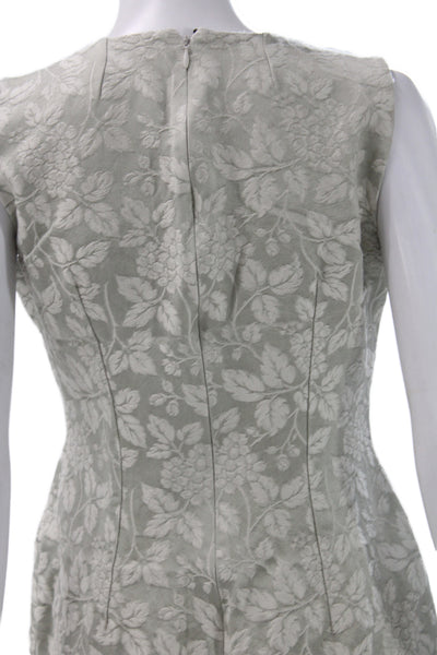 Pratis Womens Sheath Dress Green Jacquard Floral Sleeveless Size 44