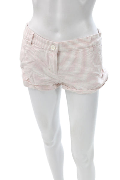 Brandy Melville Women Cut-Off Pink Cotton Striped Button Shorts Size One Size