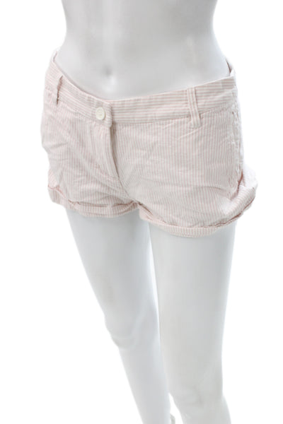 Brandy Melville Women Cut-Off Pink Cotton Striped Button Shorts Size One Size