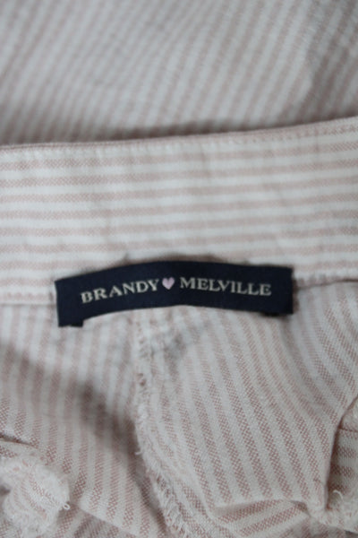 Brandy Melville Women Cut-Off Pink Cotton Striped Button Shorts Size One Size
