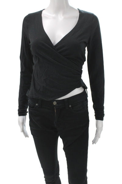 Out From Under Women Jersey T-Shirt Black V-Neck Long Sleeve Cotton Size S