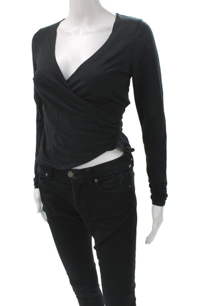 Out From Under Women Jersey T-Shirt Black V-Neck Long Sleeve Cotton Size S