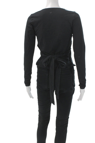 Out From Under Women Jersey T-Shirt Black V-Neck Long Sleeve Cotton Size S