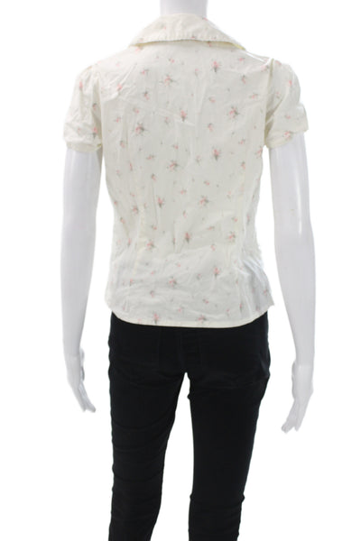 Brandy Melville Women Ivory Floral Button Short Sleeve Blouse Size One Size