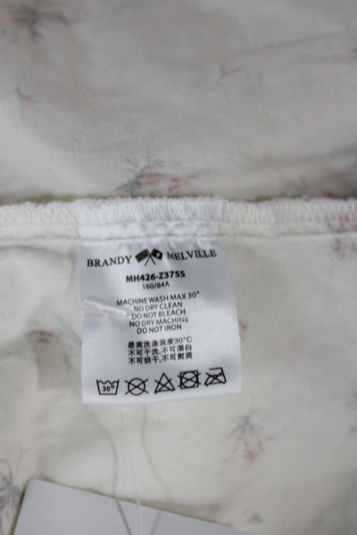 Brandy Melville Women Ivory Floral Button Short Sleeve Blouse Size One Size