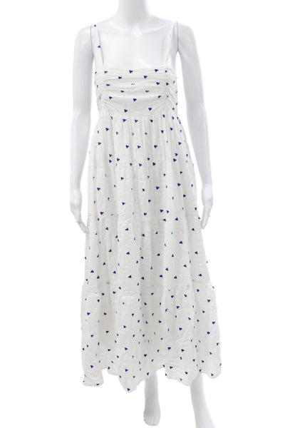 Zara Women White Floral Boho Maxi Dress Square Neck Sleeveless Cotton Size M