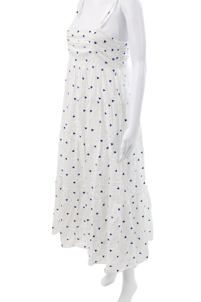 Zara Women White Floral Boho Maxi Dress Square Neck Sleeveless Cotton Size M