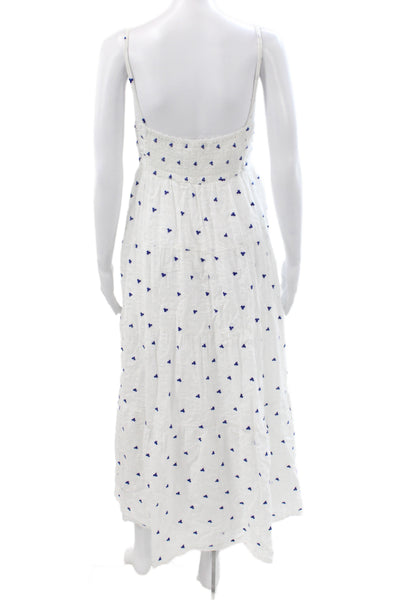 Zara Women White Floral Boho Maxi Dress Square Neck Sleeveless Cotton Size M