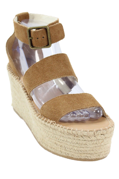 Soludos Womens Suede Espadrille Ankle Buckled Platform Sandals Brown Size 8.5