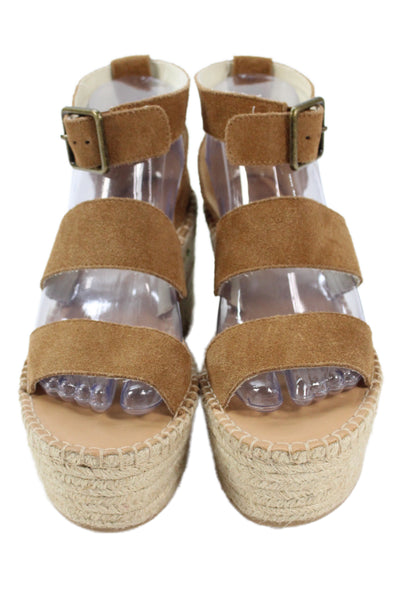 Soludos Womens Suede Espadrille Ankle Buckled Platform Sandals Brown Size 8.5