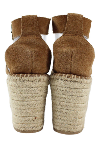 Soludos Womens Suede Espadrille Ankle Buckled Platform Sandals Brown Size 8.5