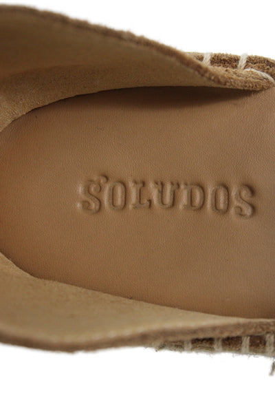 Soludos Womens Suede Espadrille Ankle Buckled Platform Sandals Brown Size 8.5