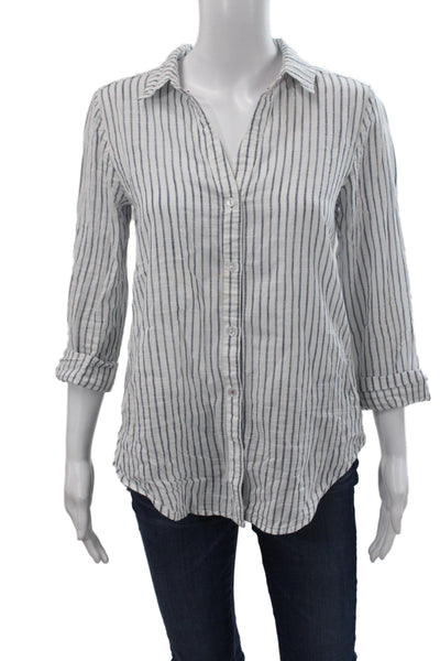 Michael Stars Women Basic Blue Striped Collared Button-Up 3/4 Sleeve Size XS