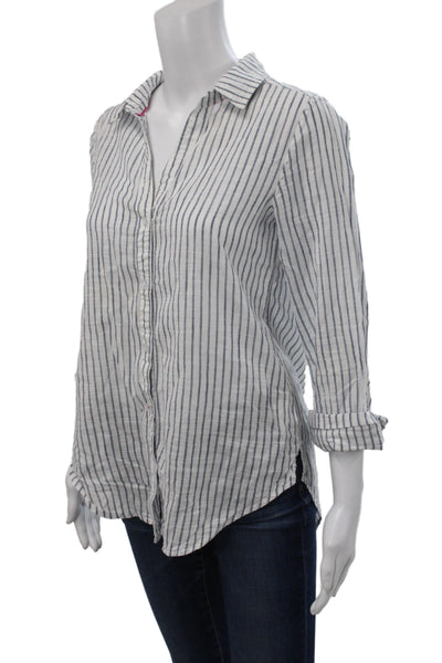 Michael Stars Women Basic Blue Striped Collared Button-Up 3/4 Sleeve Size XS