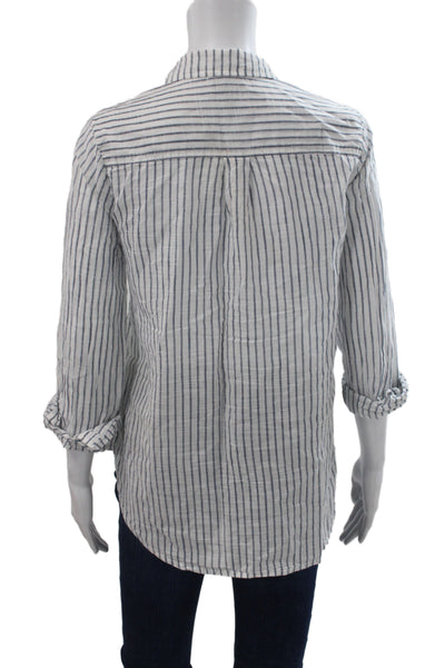 Michael Stars Women Basic Blue Striped Collared Button-Up 3/4 Sleeve Size XS