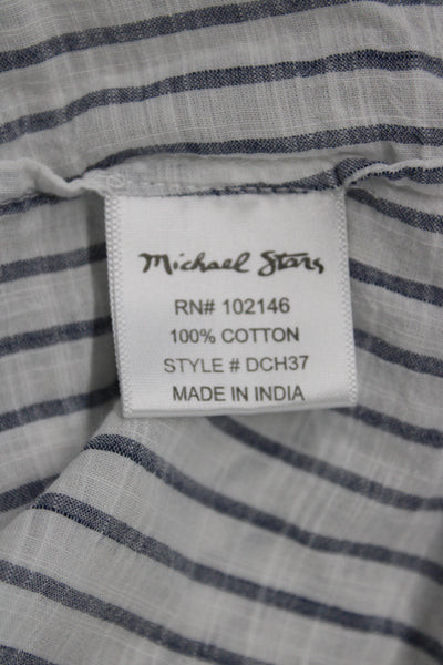 Michael Stars Women Basic Blue Striped Collared Button-Up 3/4 Sleeve Size XS