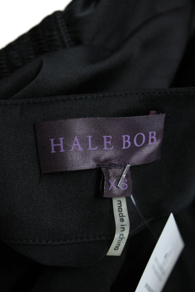 Hale Bob Womens Black Silk V-Neck Batwing Dolman Short Sleeve Blouse Size XS