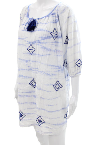 Letarte Handmade Women Blue Shift Midi Dress Scoop Neck Cotton Size S