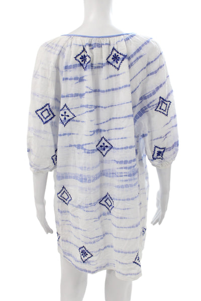 Letarte Handmade Women Blue Shift Midi Dress Scoop Neck Cotton Size S