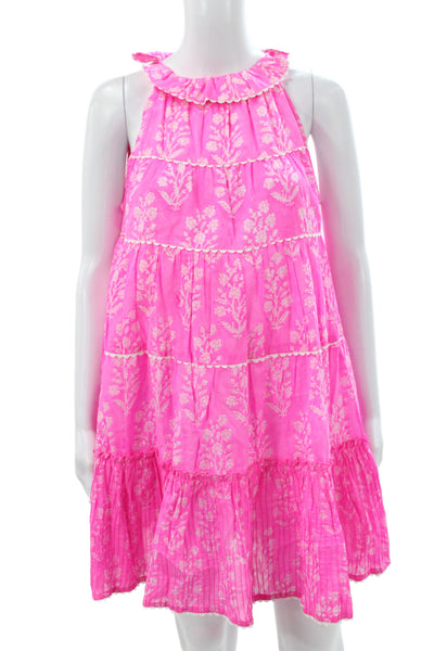 Juliet Dunn Women Dress Pink Floral Halter Tie Midi Cotton Sleeveless Size 1