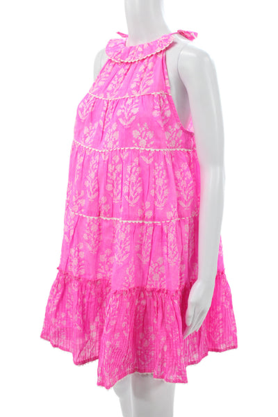 Juliet Dunn Women Dress Pink Floral Halter Tie Midi Cotton Sleeveless Size 1