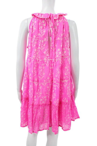 Juliet Dunn Women Dress Pink Floral Halter Tie Midi Cotton Sleeveless Size 1