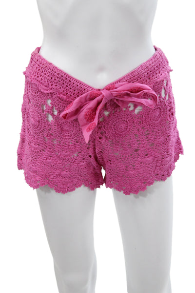 Letarte Handmade Womens Hot Pants Pink 100% Cotton Geometric Bohemian Size M