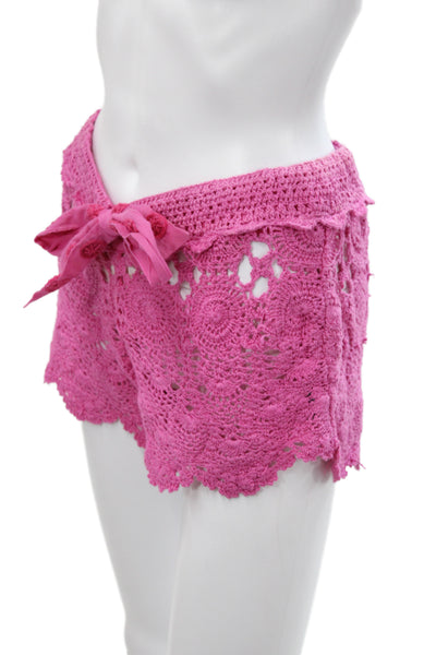 Letarte Handmade Womens Hot Pants Pink 100% Cotton Geometric Bohemian Size M