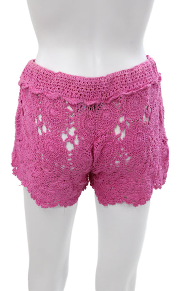 Letarte Handmade Womens Hot Pants Pink 100% Cotton Geometric Bohemian Size M