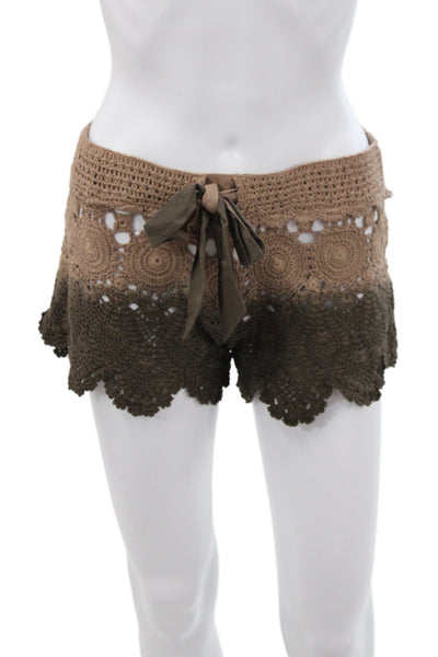 Letarte Handmade Womens Hot Pants Brown Cotton Geometric Boho Tie Size M