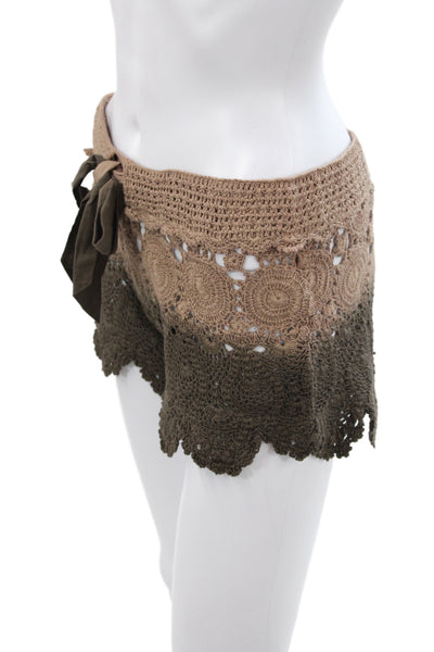 Letarte Handmade Womens Hot Pants Brown Cotton Geometric Boho Tie Size M