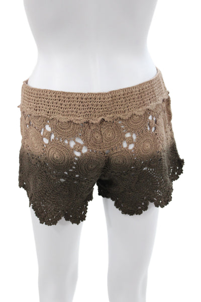 Letarte Handmade Womens Hot Pants Brown Cotton Geometric Boho Tie Size M