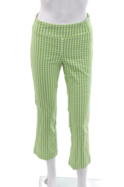 J. Mclaughlin Women Cropped Gingham Pants Green Rayon Pull On Size 2
