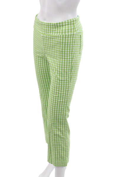 J. Mclaughlin Women Cropped Gingham Pants Green Rayon Pull On Size 2