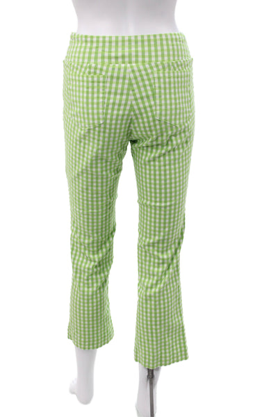 J. Mclaughlin Women Cropped Gingham Pants Green Rayon Pull On Size 2