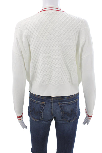 Beige Womens Pullover Sweater White V Neck Argyle Long Sleeve Size S