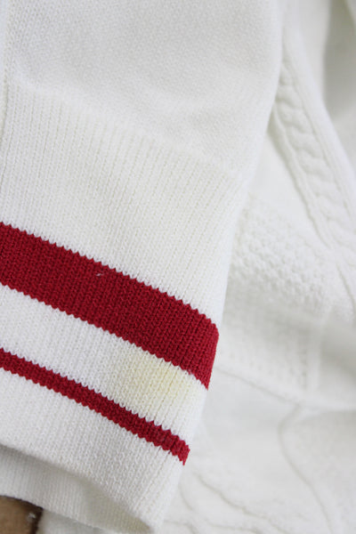 Beige Womens Pullover Sweater White V Neck Argyle Long Sleeve Size S