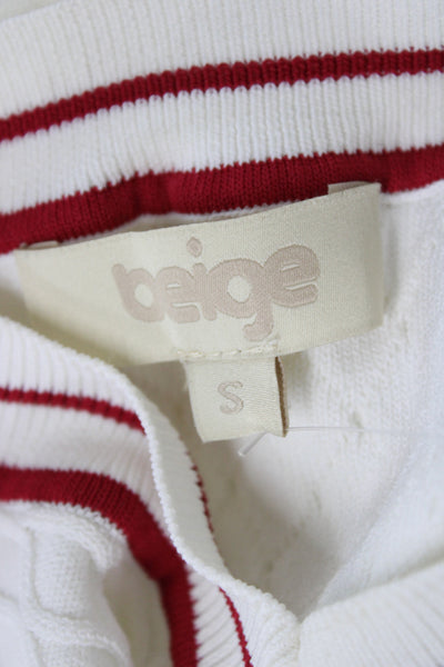 Beige Womens Pullover Sweater White V Neck Argyle Long Sleeve Size S