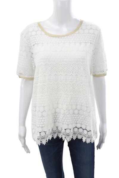 Gerard Darel Womens Basic Floral Cotton Short Sleeve Round Neck Blouse Size 3