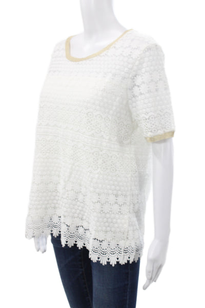 Gerard Darel Womens Basic Floral Cotton Short Sleeve Round Neck Blouse Size 3