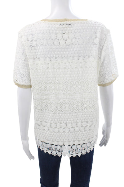 Gerard Darel Womens Basic Floral Cotton Short Sleeve Round Neck Blouse Size 3