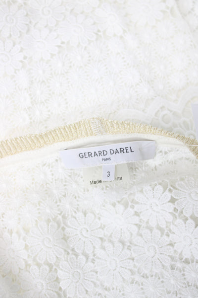 Gerard Darel Womens Basic Floral Cotton Short Sleeve Round Neck Blouse Size 3