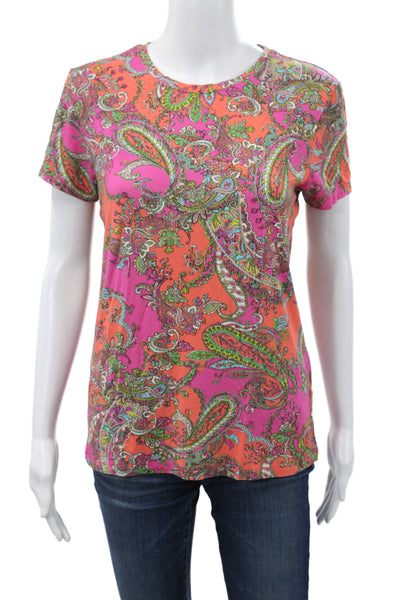 L Agence Women Jersey T-Shirt Multicolor Paisley Short Sleeve Size L