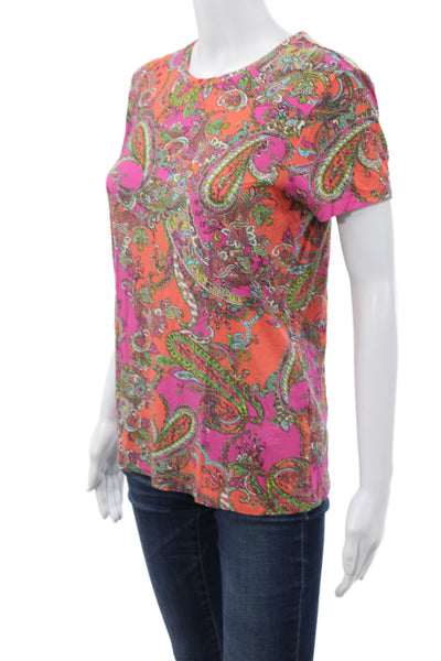 L Agence Women Jersey T-Shirt Multicolor Paisley Short Sleeve Size L