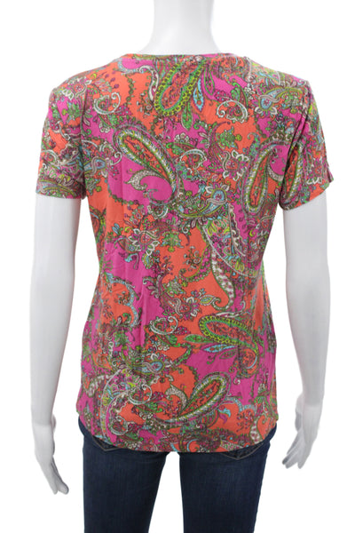 L Agence Women Jersey T-Shirt Multicolor Paisley Short Sleeve Size L