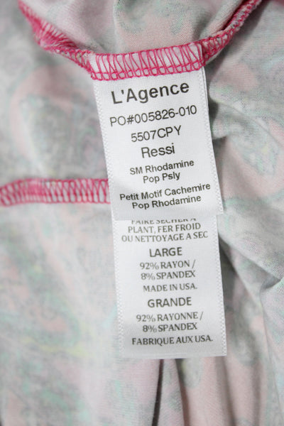 L Agence Women Jersey T-Shirt Multicolor Paisley Short Sleeve Size L