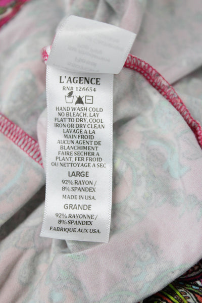 L Agence Women Jersey T-Shirt Multicolor Paisley Short Sleeve Size L