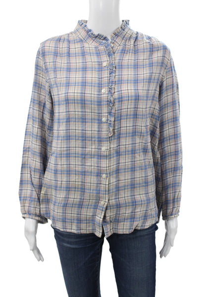 Birds of Paradis Womens Plaid Cotton Collared Button-Up Long Sleeve Top Size M